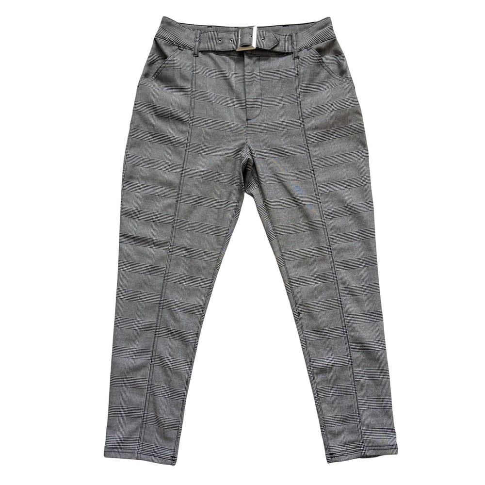 Free‎ People High Rise Grey Trousers Pants Size 10 Glen Plaid Belted Slim Preppy